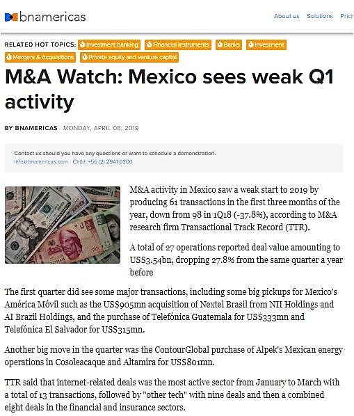 M&A Watch: Mexico sees weak Q1 activity